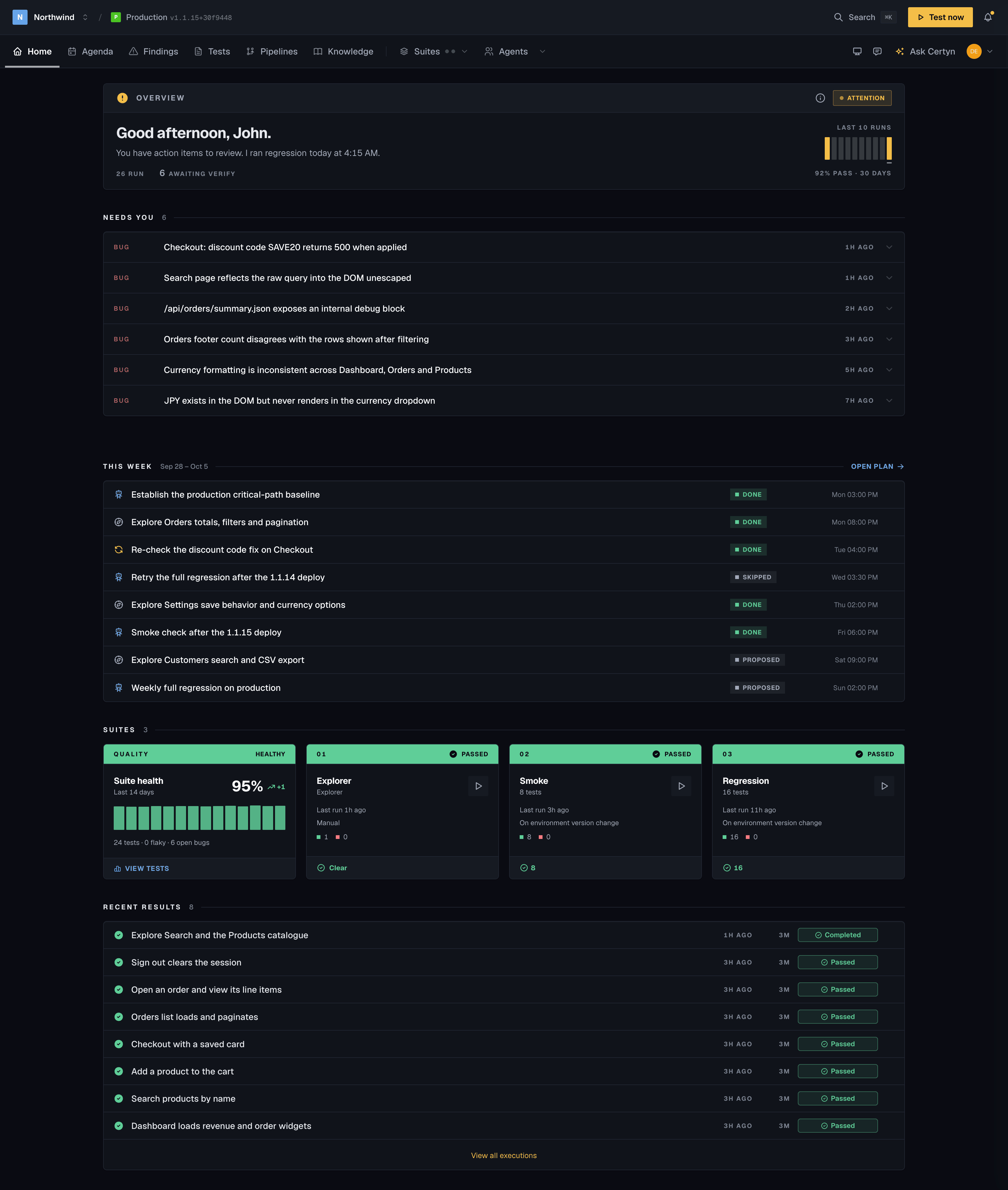 Certyn dashboard